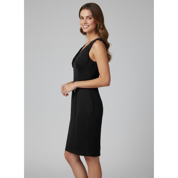 Y2K NWT Esley Black Sleeveless Pleated Dress | Preppy Office Siren Corpcore LBD - Picture 11 of 15